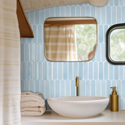 Fish Scale Peel and Stick Backsplash - Aqua Blue Thicker Design