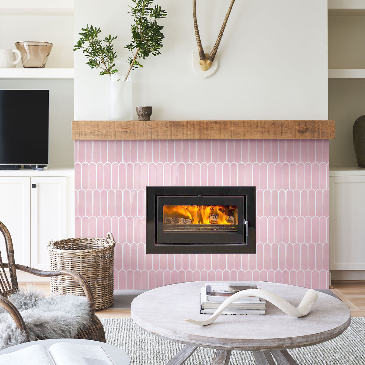 Fish Scale Peel and Stick Backsplash - Blush Pink Thicker Design