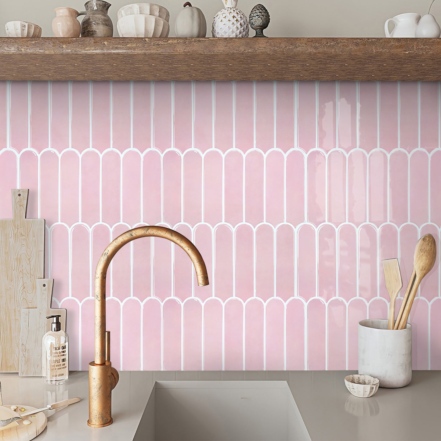 Fish Scale Peel and Stick Backsplash - Blush Pink Thicker Design