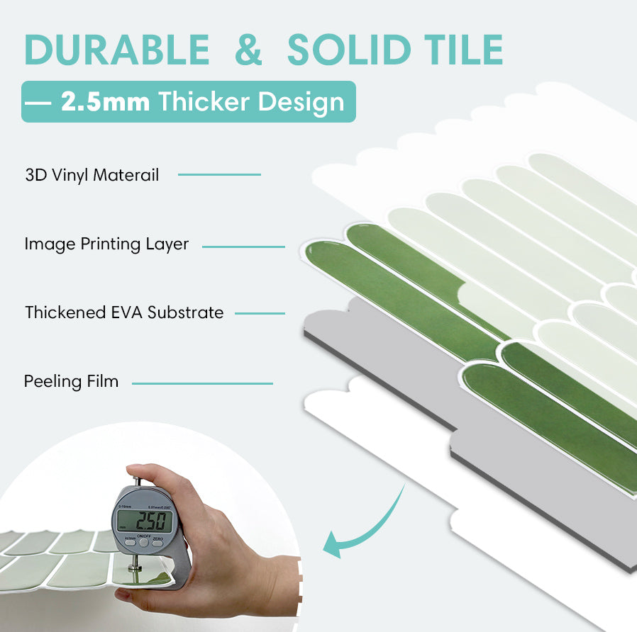 Fish Scale Peel and Stick Backsplash - Green Thicker Design