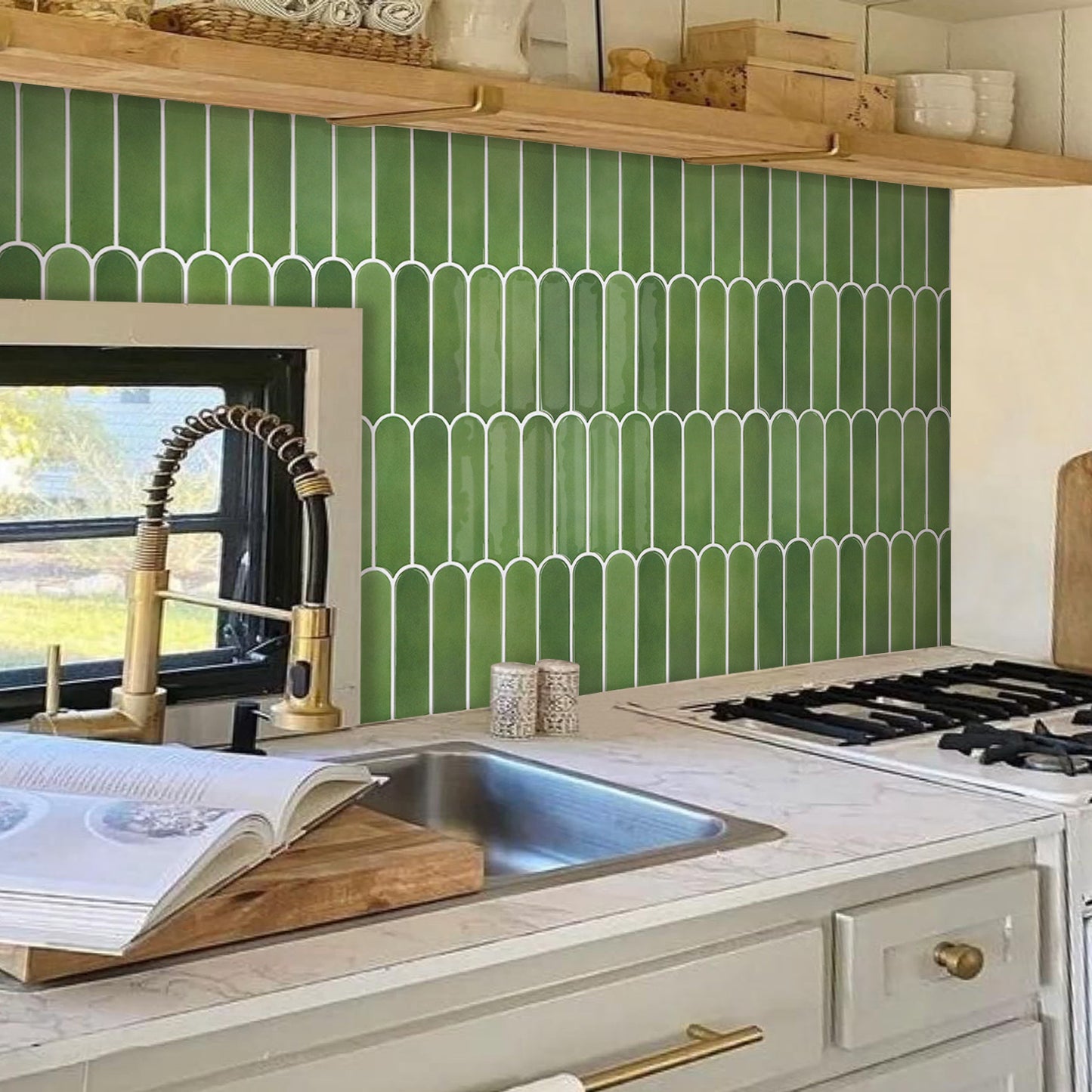 Fish Scale Peel and Stick Backsplash - Green Thicker Design