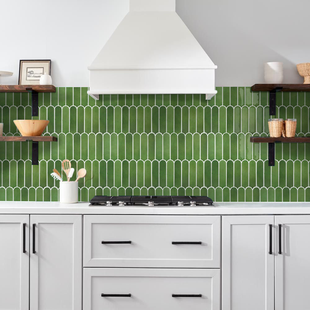 Fish Scale Peel and Stick Backsplash - Green Thicker Design