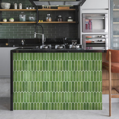 Fish Scale Peel and Stick Backsplash - Green Thicker Design
