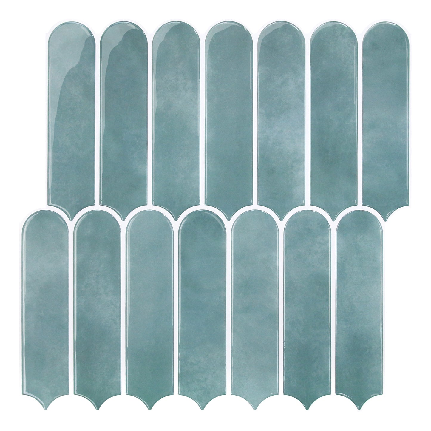 Teal glass mosaic tile pattern on a white background