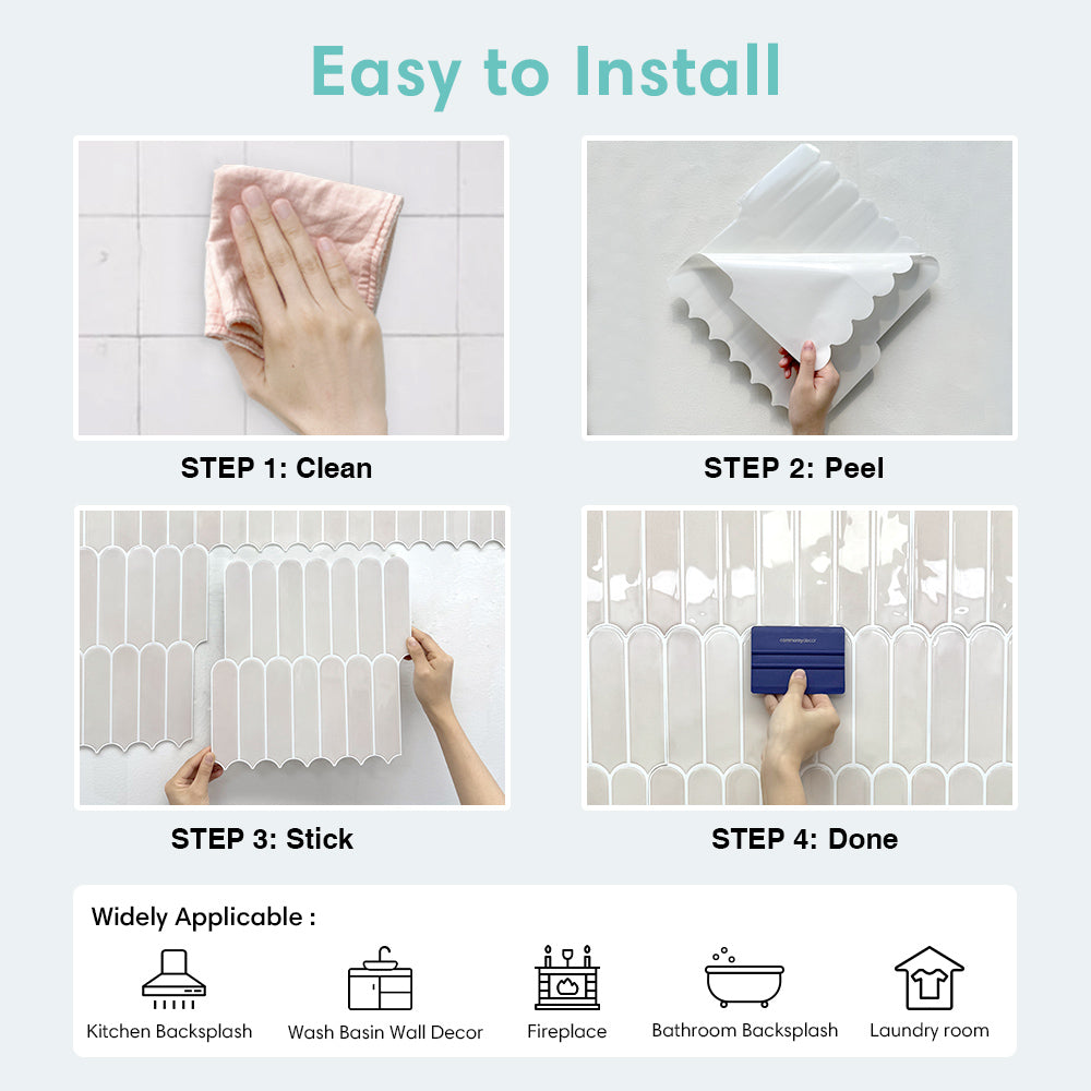 Fish Scale Peel and Stick Backsplash - Toledo Cream Thicker Design