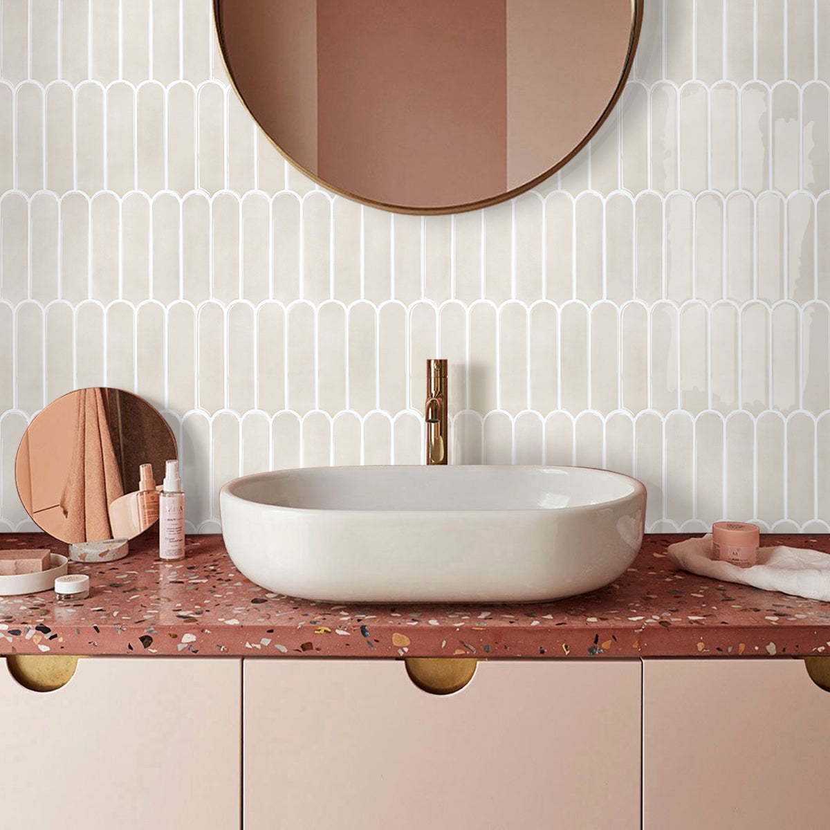 Fish Scale Peel and Stick Backsplash - Toledo Cream Thicker Design