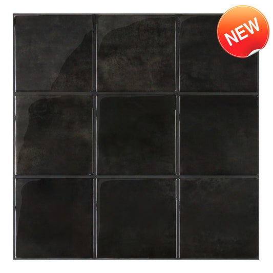 Square Peel and Stick Backsplash - Black Thicker Design