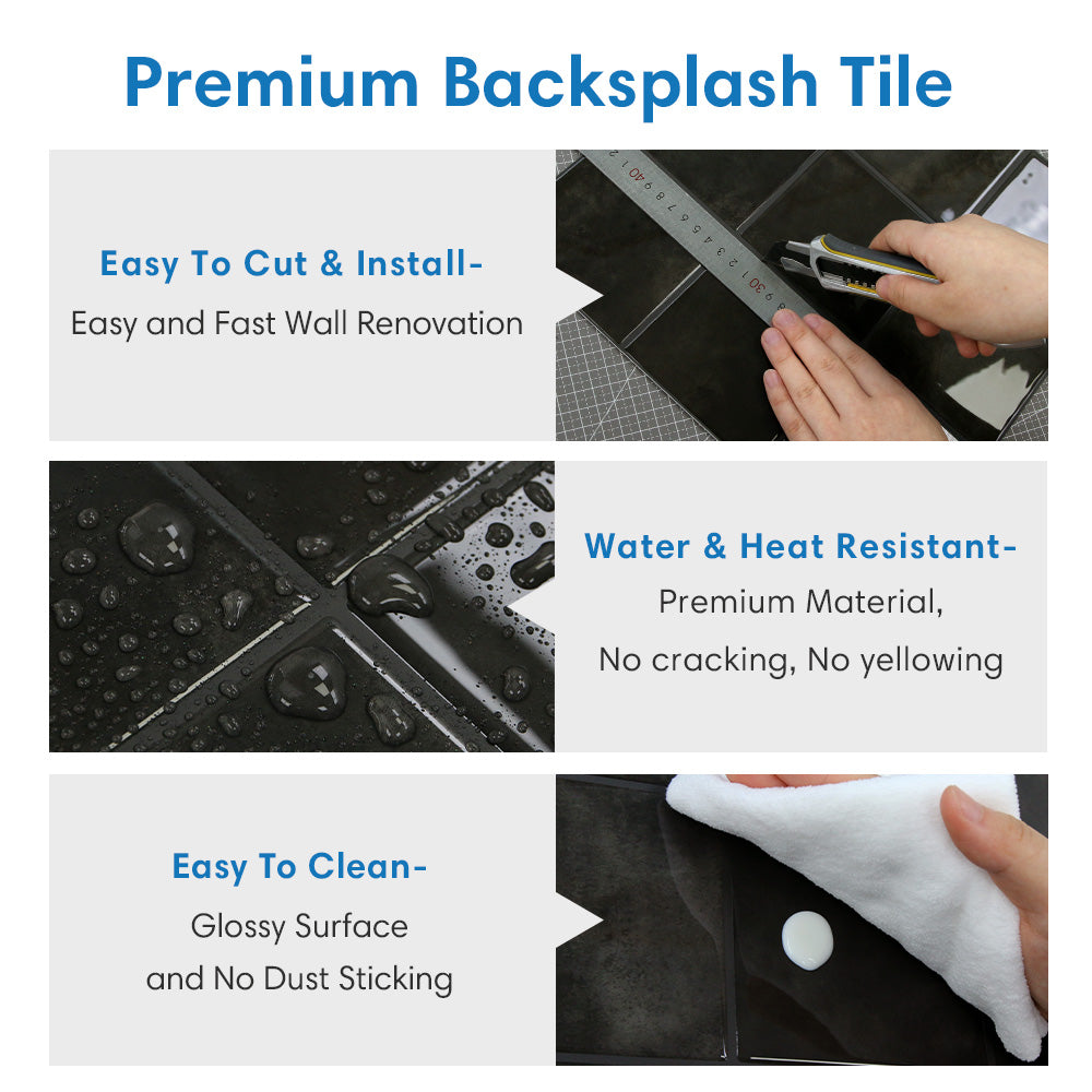 Square Peel and Stick Backsplash - Black Thicker Design