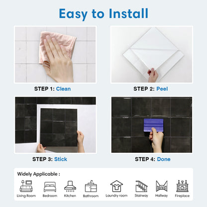 Square Peel and Stick Backsplash - Black Thicker Design