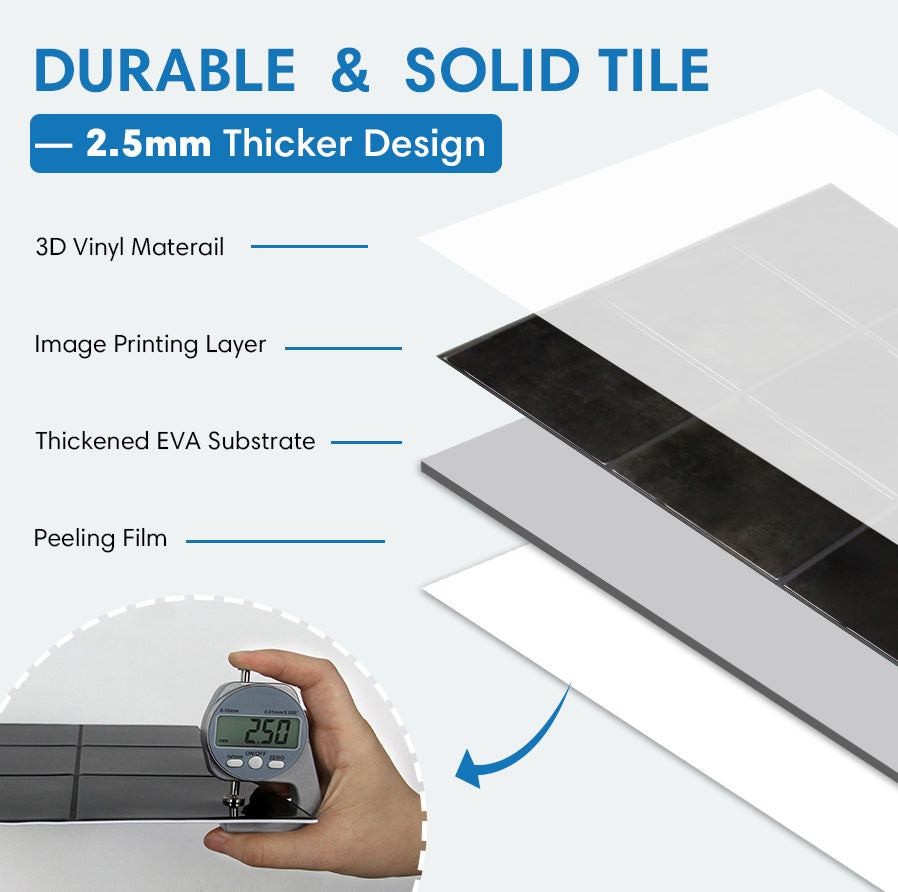 Square Peel and Stick Backsplash - Black Thicker Design