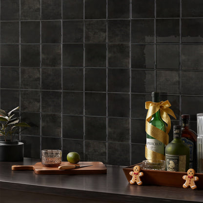 Square Peel and Stick Backsplash - Black Thicker Design