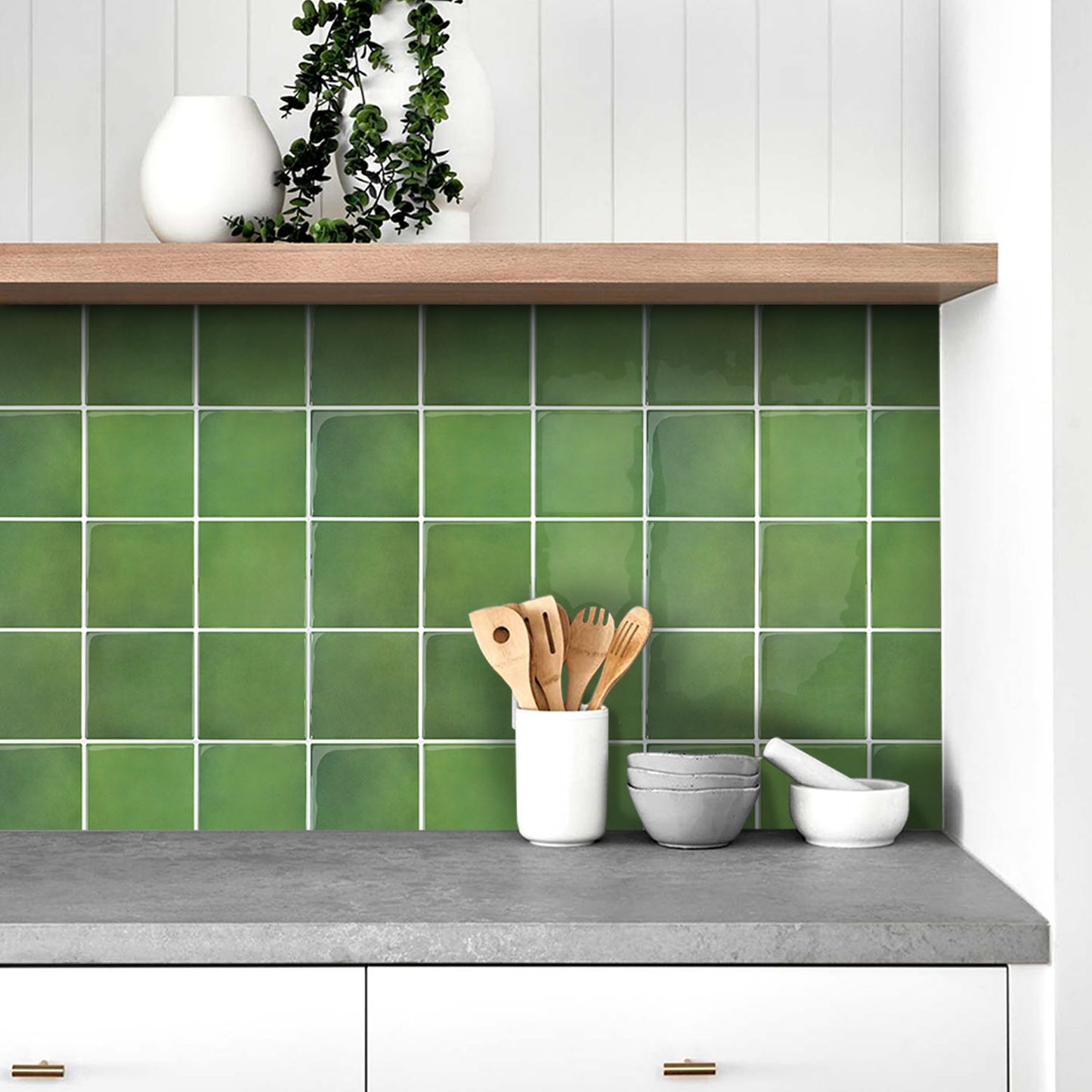 Square Peel and Stick Backsplash - Green Thicker Design