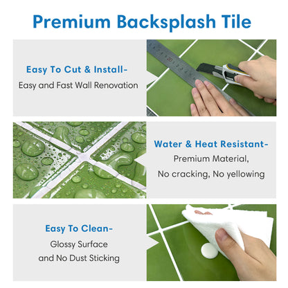 Square Peel and Stick Backsplash - Green Thicker Design