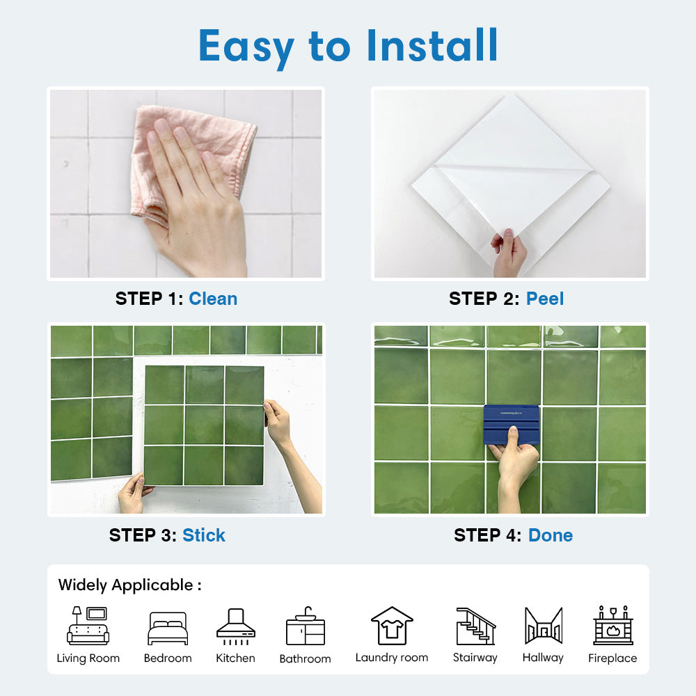 Square Peel and Stick Backsplash - Green Thicker Design