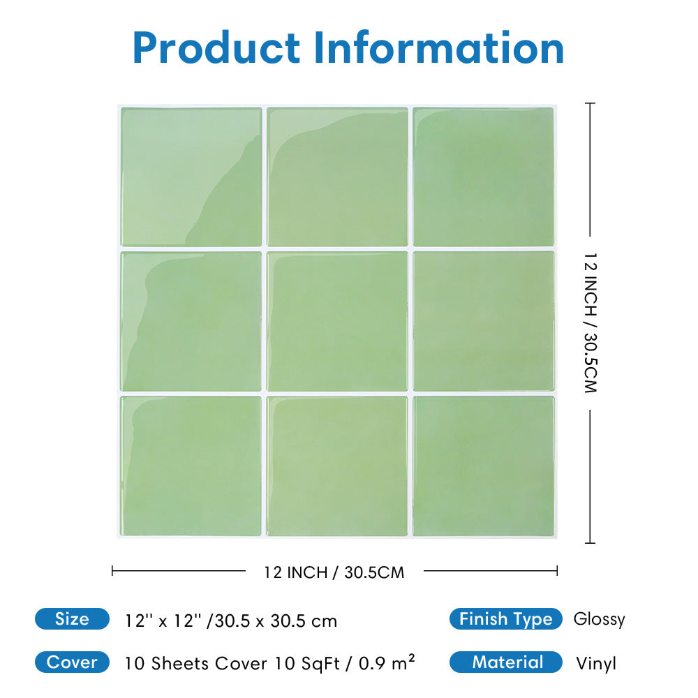 Square Peel and Stick Backsplash - Sage Green Thicker Design