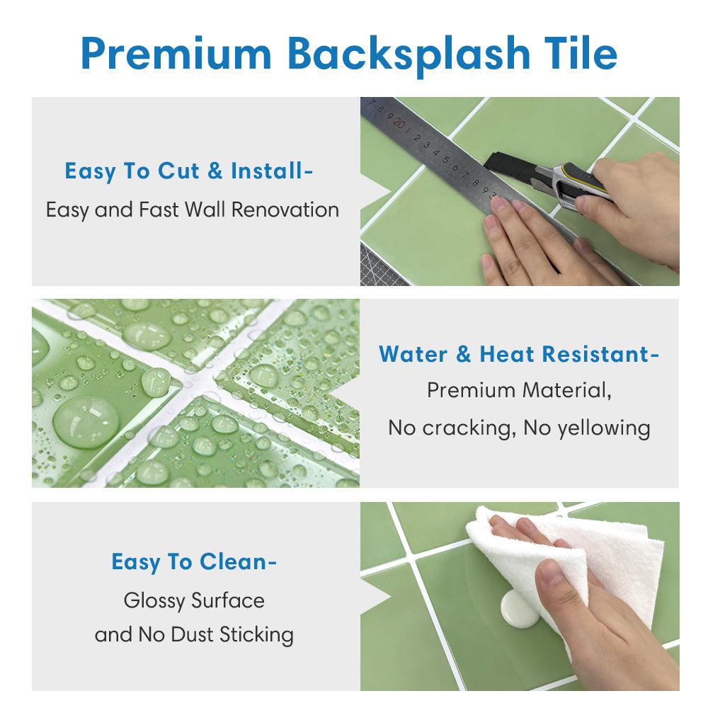 Square Peel and Stick Backsplash - Sage Green Thicker Design