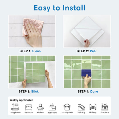 Square Peel and Stick Backsplash - Sage Green Thicker Design