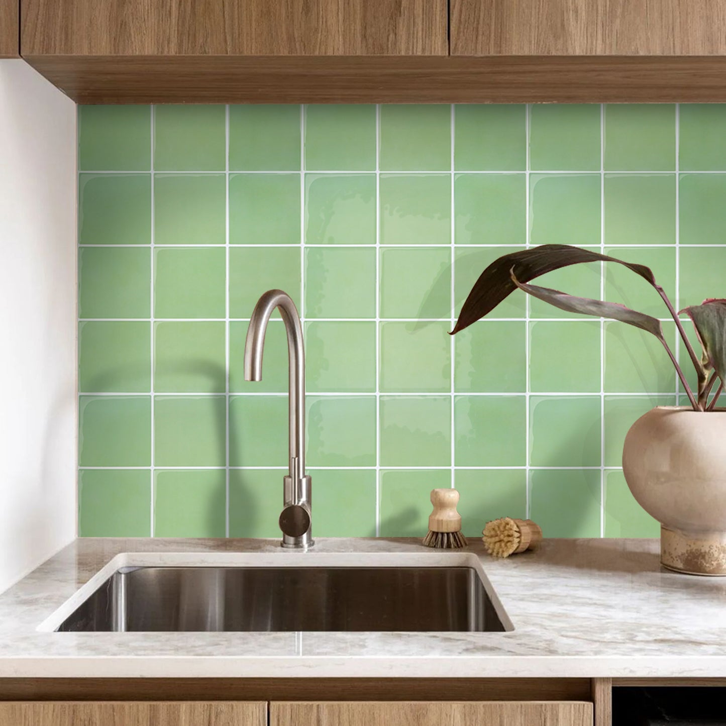 Square Peel and Stick Backsplash - Sage Green Thicker Design