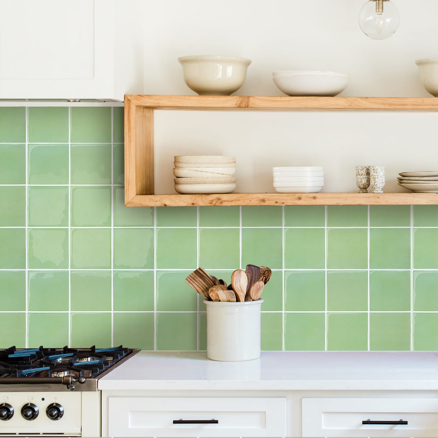 Square Peel and Stick Backsplash - Sage Green Thicker Design