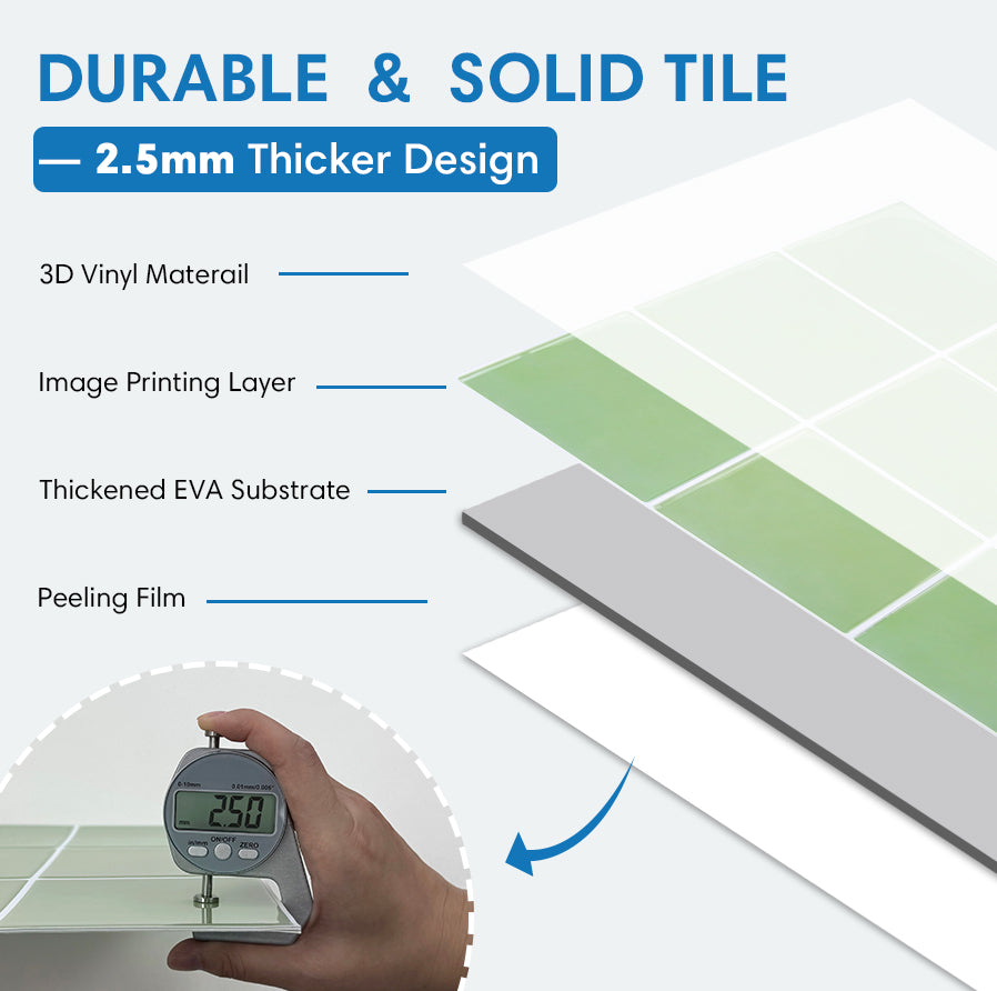 Square Peel and Stick Backsplash - Sage Green Thicker Design