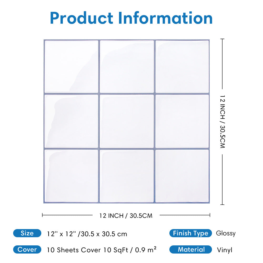 Square Peel and Stick Backsplash - White and Grey Thicker Design