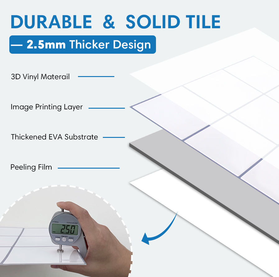 Square Peel and Stick Backsplash - White and Grey Thicker Design