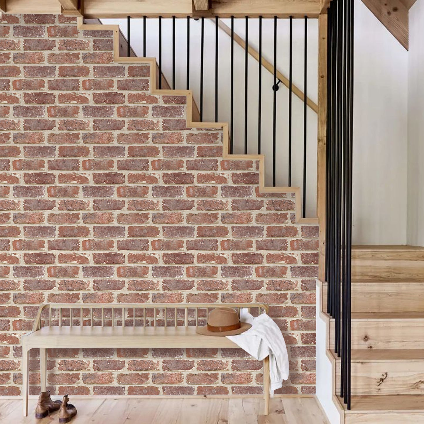 3D Old Red Rustic Brick Wall Panels Peel and Stick