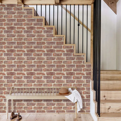 3D Old Red Rustic Brick Wall Panels Peel and Stick