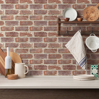 3D Old Red Rustic Brick Wall Panels Peel and Stick