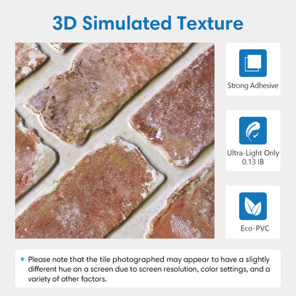 3D Old Red Rustic Brick Wall Panels Peel and Stick
