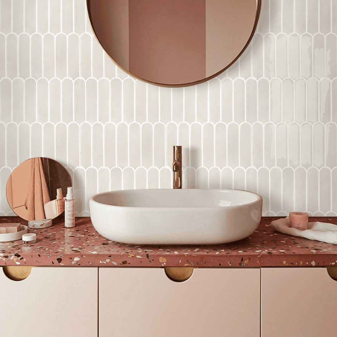Fish Scale Peel and Stick Backsplash - Toledo Cream Thicker Design